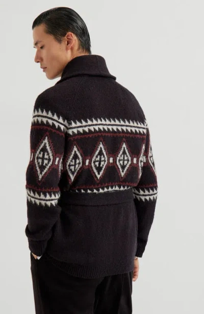 Brunello Cucinelli Geometric-jacquard Belted Cardigan In Multi