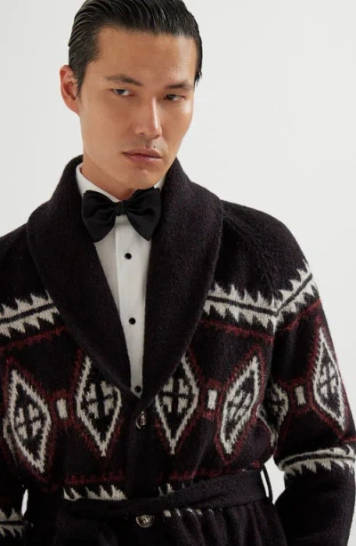 Brunello Cucinelli Geometric-jacquard Belted Cardigan In Multi
