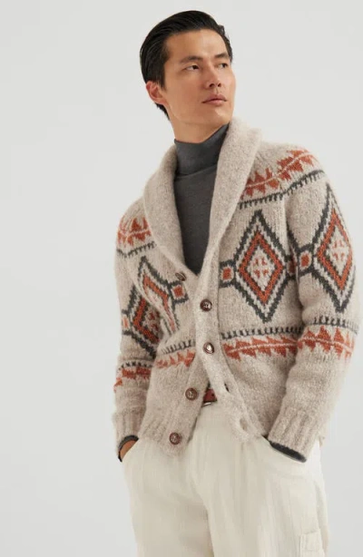 Brunello Cucinelli Geometric-jacquard Cardigan In Brown