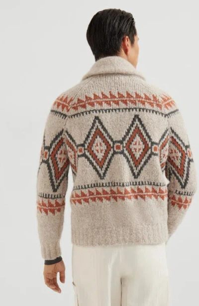 Brunello Cucinelli Geometric-jacquard Cardigan In Brown