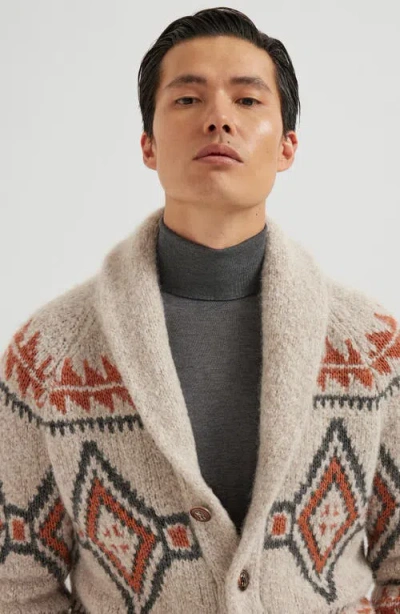 Brunello Cucinelli Geometric-jacquard Cardigan In Brown