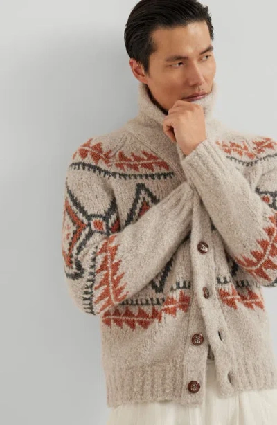 Brunello Cucinelli Geometric-jacquard Cardigan In Brown