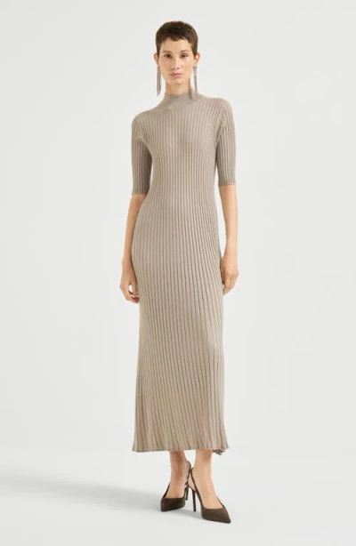Brunello Cucinelli Cashmere-blend Rib-knit Maxi Dress In Multi
