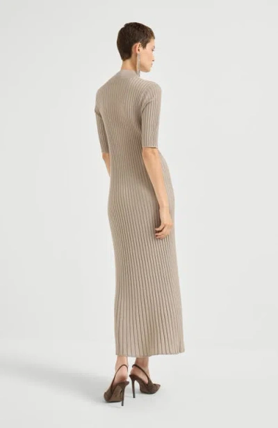 Brunello Cucinelli Cashmere-blend Rib-knit Maxi Dress In Multi
