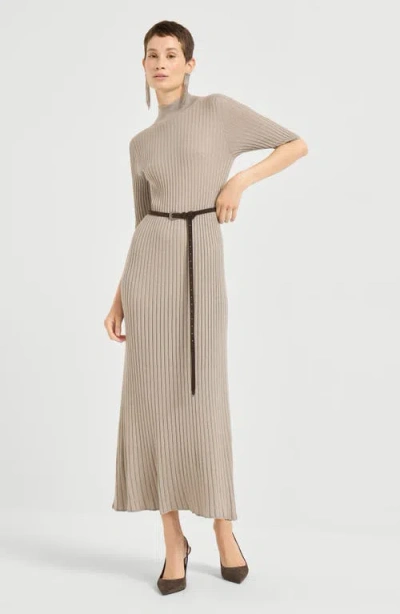 Brunello Cucinelli Cashmere-blend Rib-knit Maxi Dress In Multi