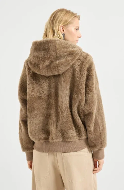Brunello Cucinelli Fuzzy Shearling Outerwear Jacket In Brown
