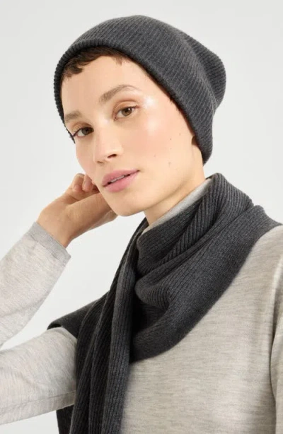 Brunello Cucinelli Cashmere Rib Beanie In Gray