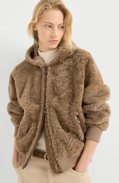 Brunello Cucinelli Fuzzy Shearling Outerwear Jacket In Brown