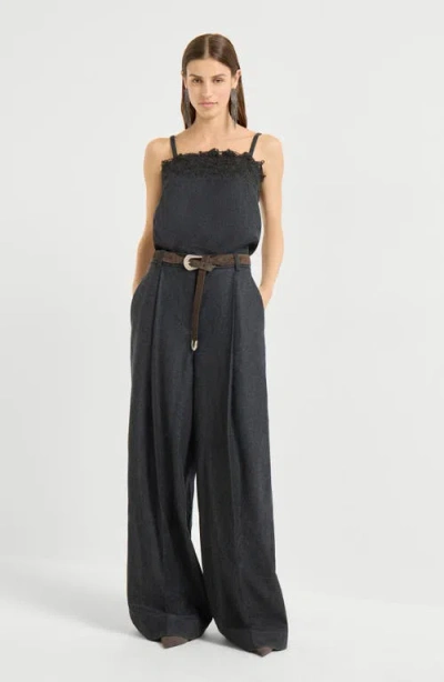 Brunello Cucinelli Lace-detail Wide-leg Jumpsuit In Gray