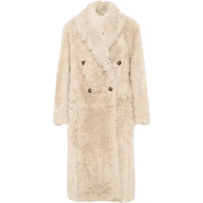 Brunello Cucinelli Double-breasted Shearling Coat In Neutral