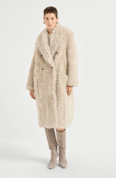 Brunello Cucinelli Double-breasted Shearling Coat In Neutral