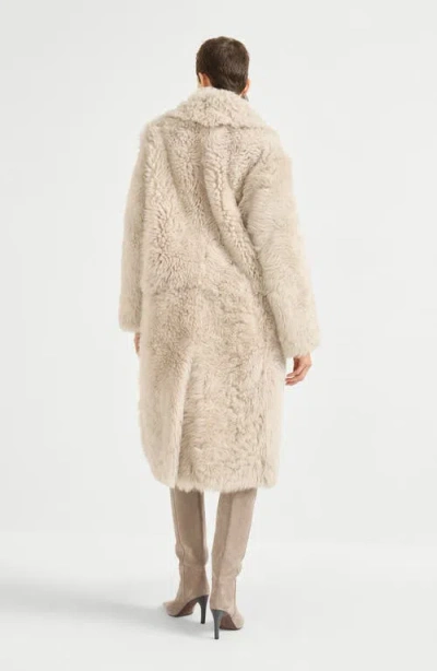 Brunello Cucinelli Double-breasted Shearling Coat In Neutral