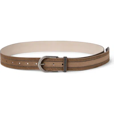 Brunello Cucinelli Suede Embellished Belt In Brown
