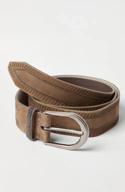 Brunello Cucinelli Suede Embellished Belt In Brown