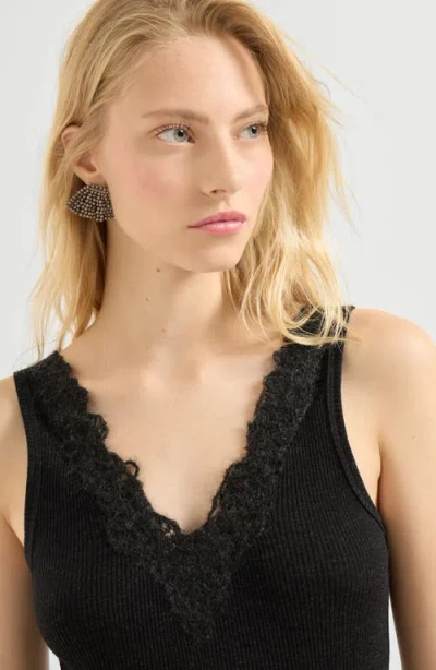 Brunello Cucinelli Wool Wispy Lace Tank Top In Gray