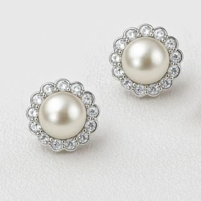 Donatello Gian Sterling Silver Pearl Halo Earrings In Silver