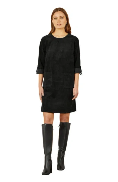 Yumi Cord Tunic Dress With Pockets In Black