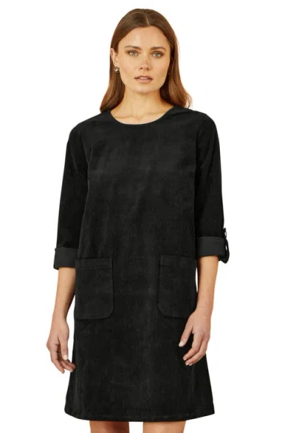 Yumi Cord Tunic Dress With Pockets In Black
