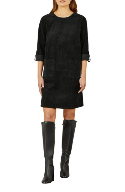 Yumi Cord Tunic Dress With Pockets In Black