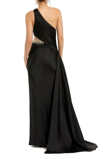 Mac Duggal One Shoulder Embellished Satin Gown In Black
