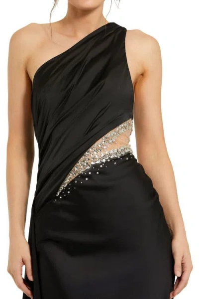Mac Duggal One Shoulder Embellished Satin Gown In Black