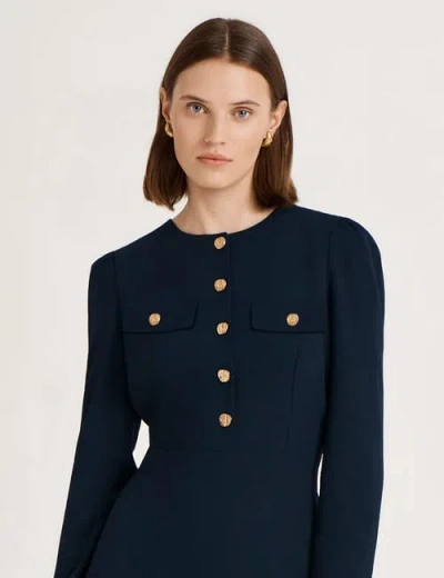 Finery London Evie Long Sleeve Crepe Short Dress In Blue