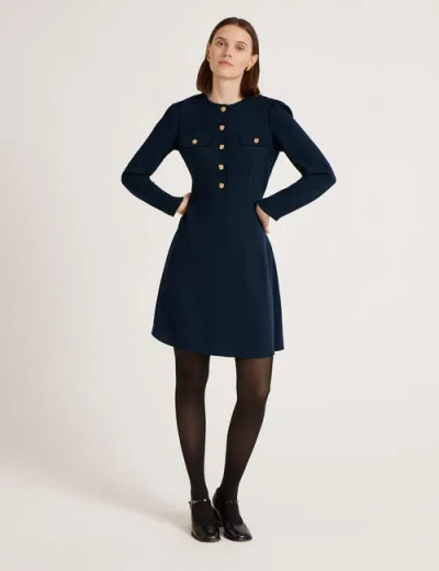 Finery London Evie Long Sleeve Crepe Short Dress In Blue
