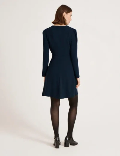 Finery London Evie Long Sleeve Crepe Short Dress In Blue