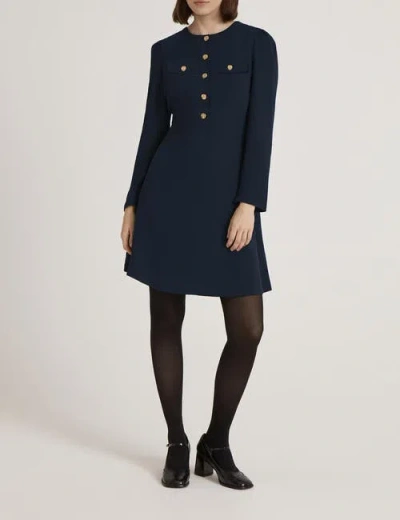 Finery London Evie Long Sleeve Crepe Short Dress In Blue