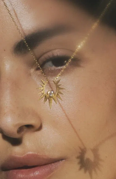 Satya Jewelry Unveiling Dreams White Topaz Starburst Necklace In Gold