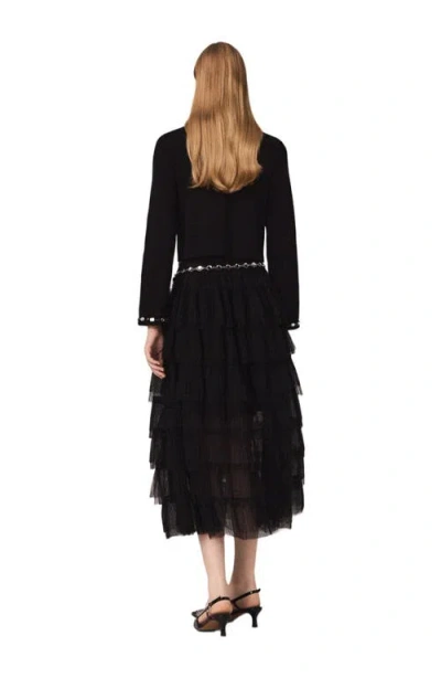 Maje Cropped Jewellery Detail Cardigan In Black