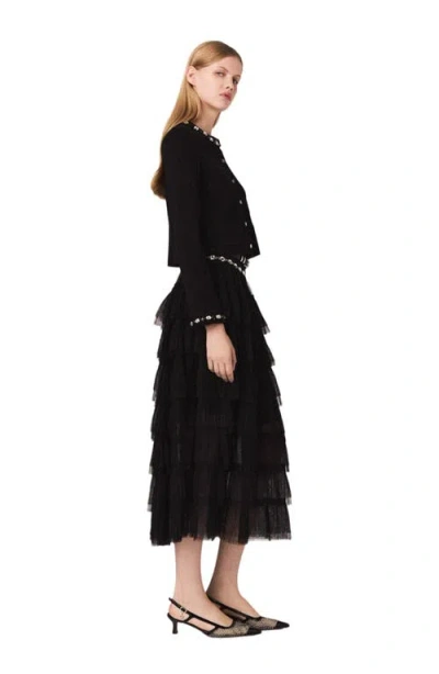 Maje Cropped Jewellery Detail Cardigan In Black