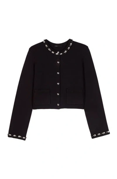 Maje Cropped Jewellery Detail Cardigan In Black