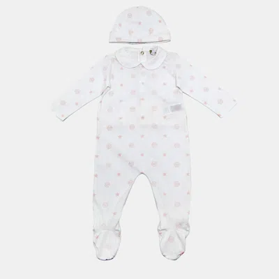 Pre-owned Philipp Plein Philip Plein Baby White Printed Cotton Onesie Set 6-9m