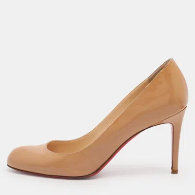 Pre-owned Christian Louboutin Beige Patent Leather Simple Pumps Size 39 In Sand