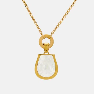 Pre-owned Aigner Faux Pearl Gold Tone Pendant Necklace