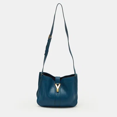 Pre-owned Saint Laurent Teal Blue Leather Medium Cabas Chyc Shoulder Bag