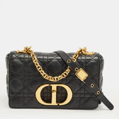 Pre-owned Dior Black Cannage Leather Small Caro Shoulder Bag