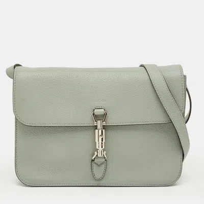 Pre-owned Gucci Light Blue Leather Soft Jackie Flap Shoulder Bag