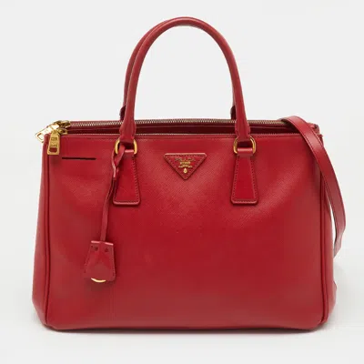 Pre-owned Prada Red Saffiano Lux Leather Medium Galleria Double Zip Tote