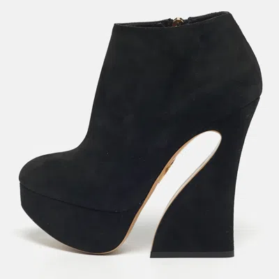 Pre-owned Charlotte Olympia Black Suede Ankle Length Boots Size 36