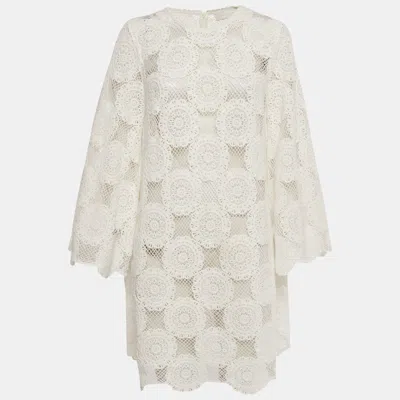 Pre-owned Zimmermann White Crochet Sheer Mini Dress L