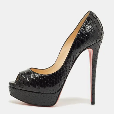 Pre-owned Christian Louboutin Black Python Leather Lady Peep Peep Toe Platform Pumps Size 39