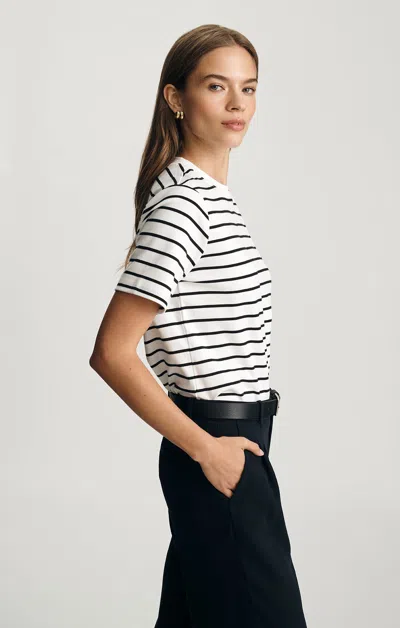 Mavi Basic Crew Neck T-shirt In Black White Stripe In Black