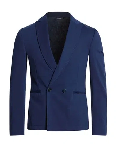 Grey Daniele Alessandrini Man Blazer Navy Size 40 Cotton, Polyamide, Elastane In Blue