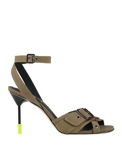Msgm Woman Sandals Sage Green Size 6 Textile Fibers In Green
