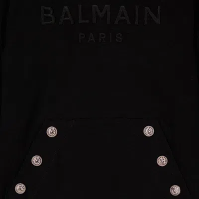Balmain Kids Logo Embroidered Buttons Hoodie In Black