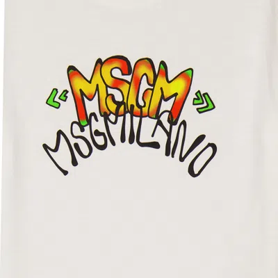 Msgm Kids White Logo Cotton T-shirt In White