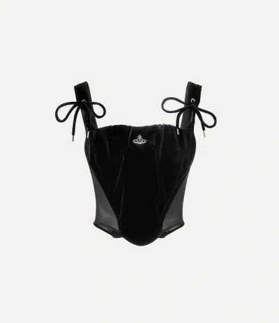 Vivienne Westwood Cropped Velvet Corset With Bow And Mesh In Black