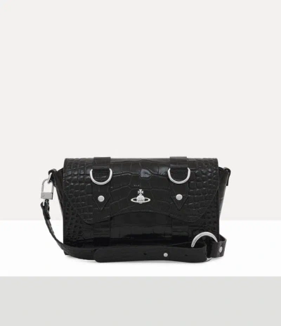 Vivienne Westwood Kimmy Crossbody Emboss Croc Leather Black In Black